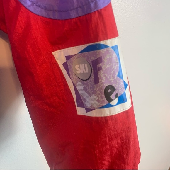 Vintage Roffe 80s or 90s Colorful Ski Snow Jacket Red Purple Blue Juniors 16 - Picture 2 of 15